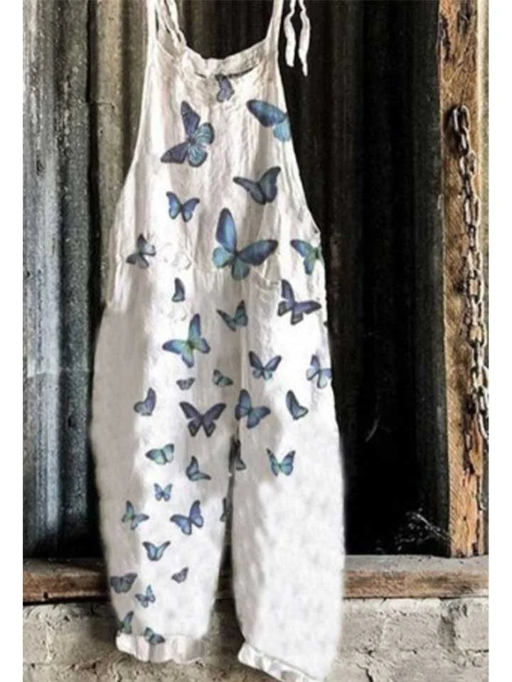 Solea | Lightweight artisanal jumpsuit in butterfly garden style