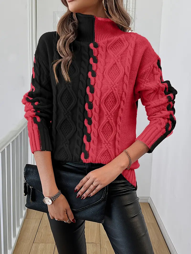Leovia - Elegant Striped Sweater with High Neck