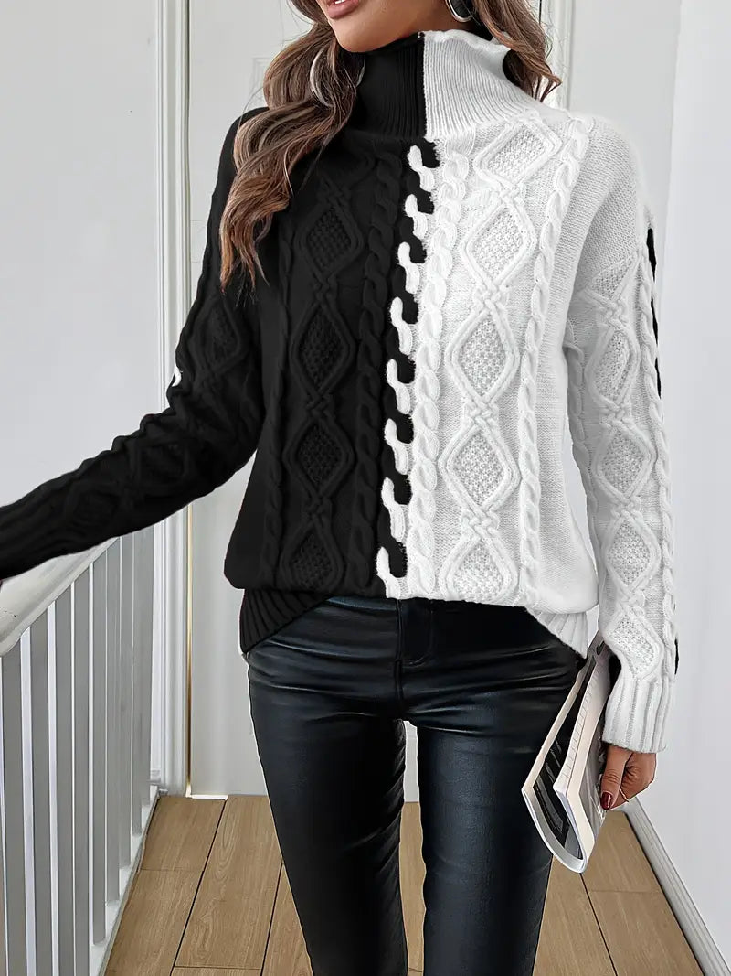 Leovia - Elegant Striped Sweater with High Neck