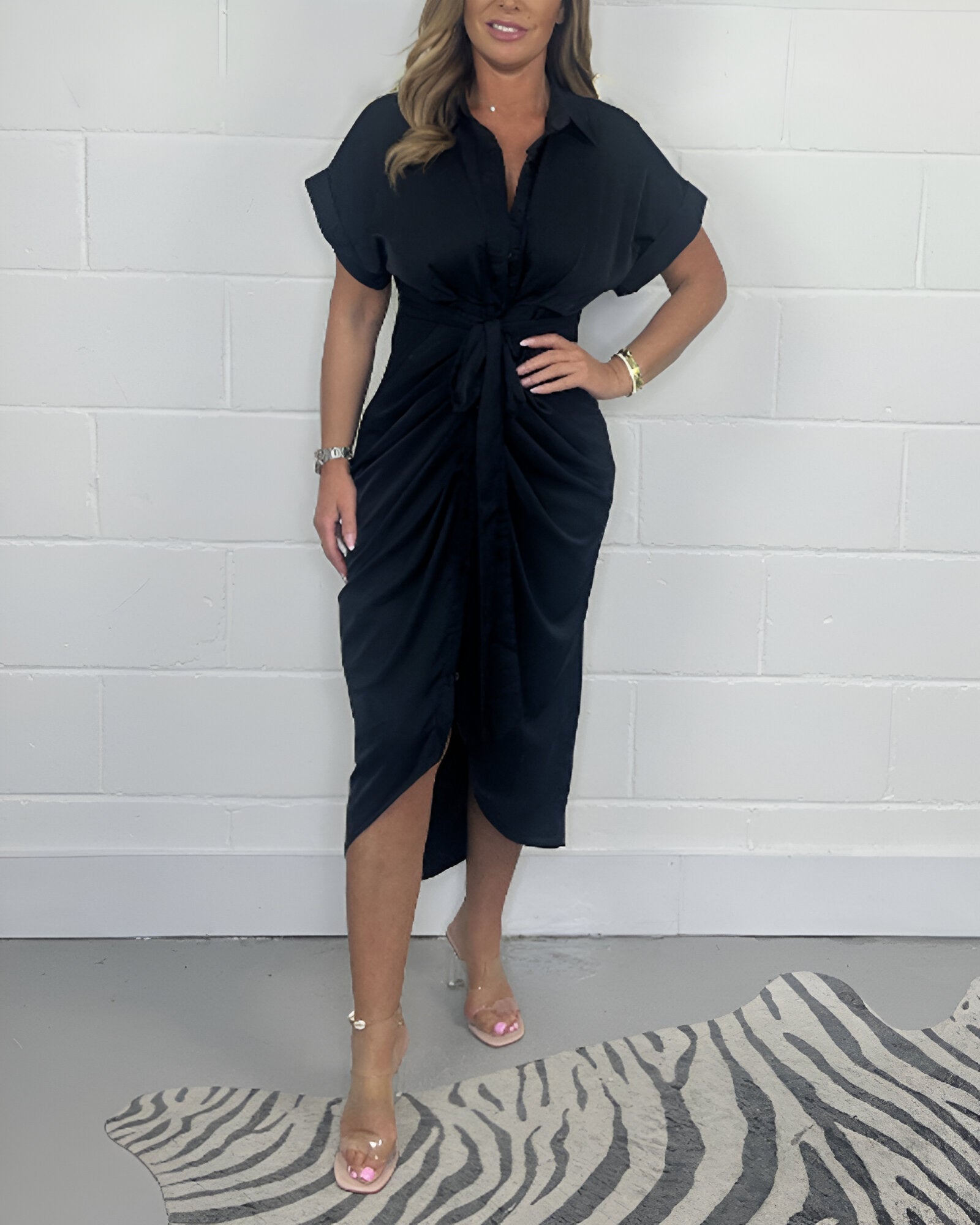 CARLA | Flared Shirt Dress with Knot for Everyday Elegance