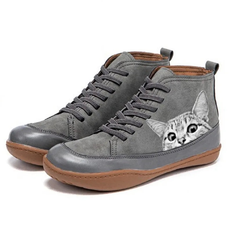 Savrani | Leather Boots With Cat Print