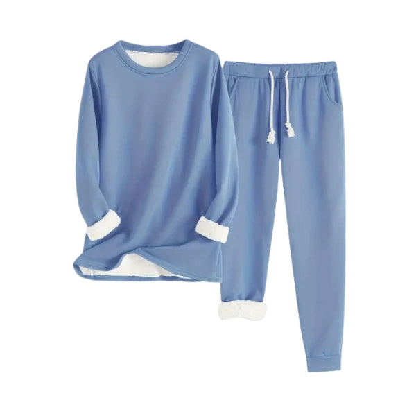 Ladies Lounge Set | Fleece Lined – Jogging Pants with Drawstring – Soft Sweater with Round Neck