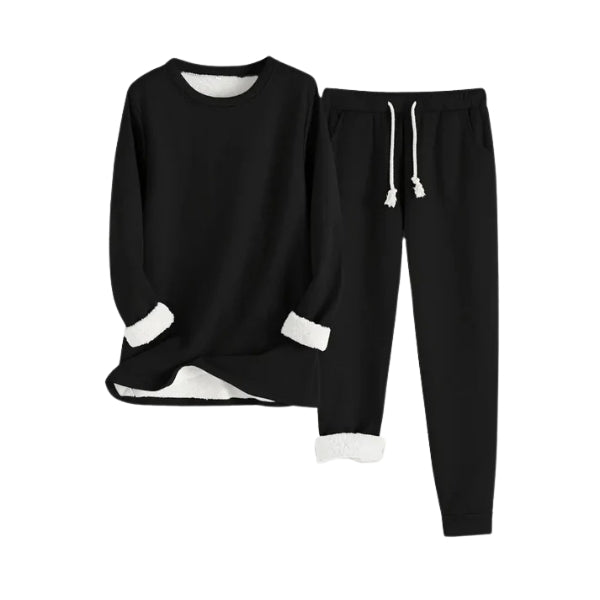 Ladies Lounge Set | Fleece Lined – Jogging Pants with Drawstring – Soft Sweater with Round Neck