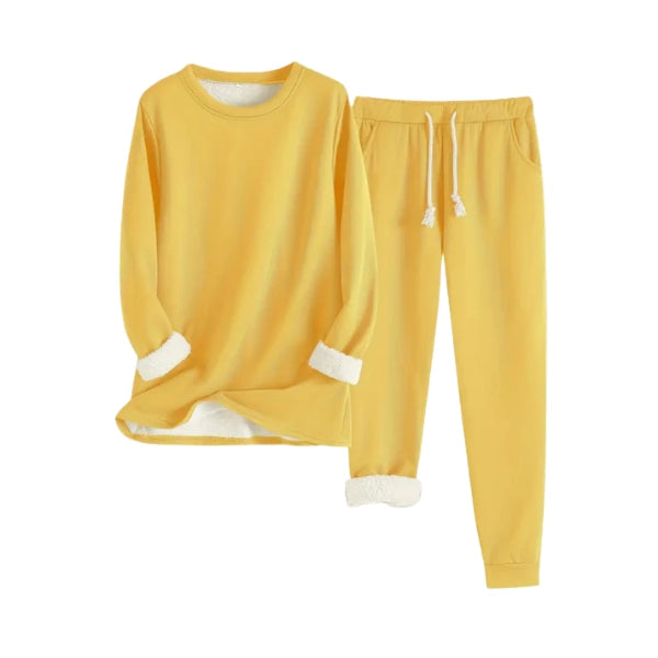 Ladies Lounge Set | Fleece Lined – Jogging Pants with Drawstring – Soft Sweater with Round Neck