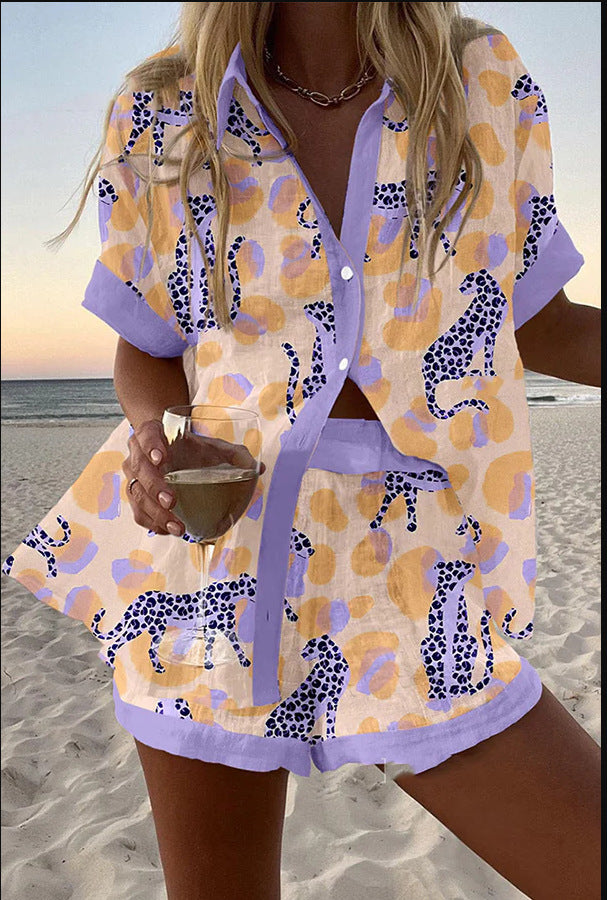 Lara™ | Short Linen Leopard Print Set