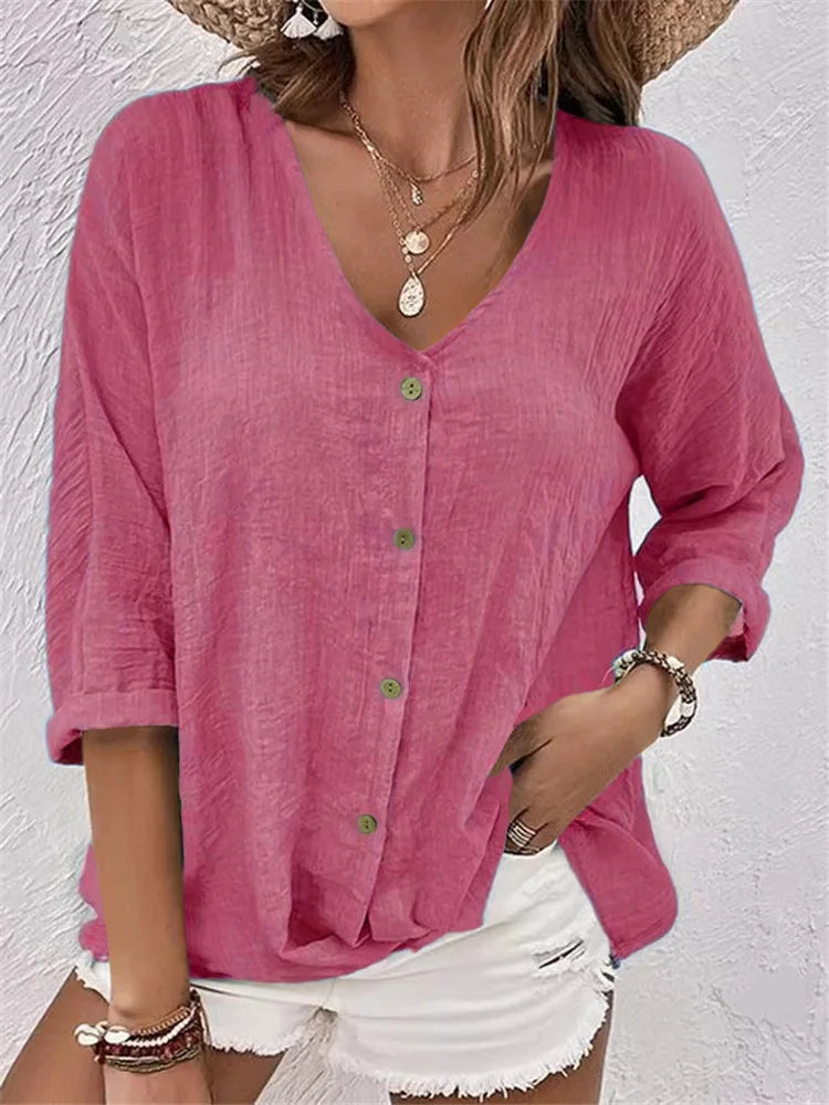 Fleur | Summer Linen Blouse with Fine Button Closure
