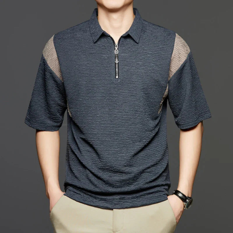 Harper - Quarter Zip Spliced Polo Shirt