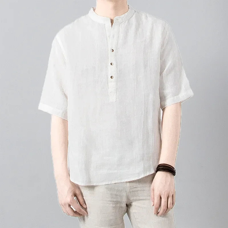Relaxed-Linen Washed Button-Up