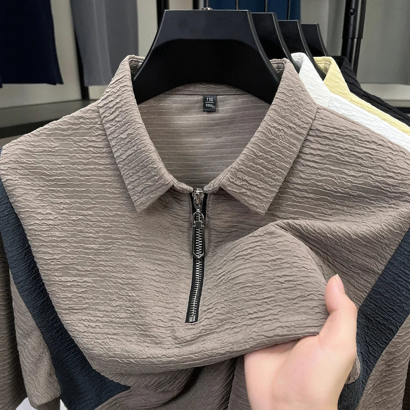 Harper - Quarter Zip Spliced Polo Shirt