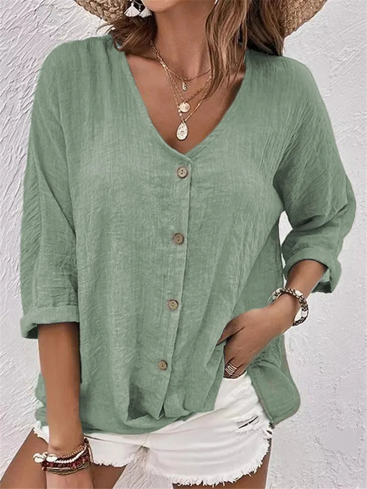 Fleur | Summer Linen Blouse with Fine Button Closure