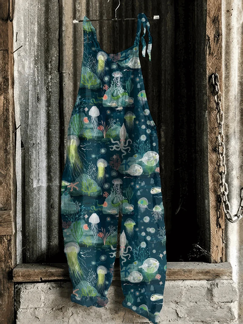 Solea | Lightweight artisanal jumpsuit in jellyfish ocean style