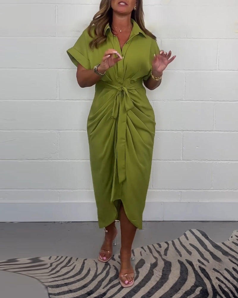 CARLA | Flared Shirt Dress with Knot for Everyday Elegance