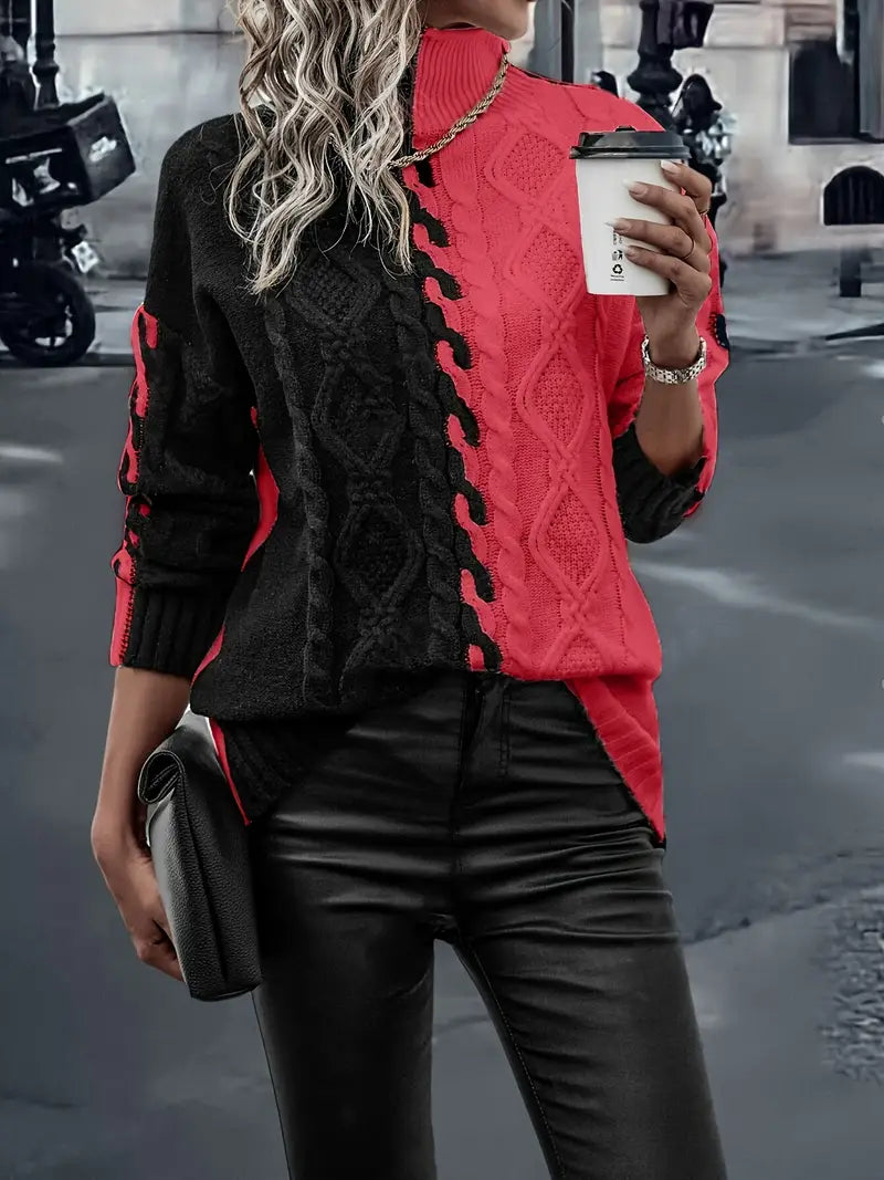 Leovia - Elegant Striped Sweater with High Neck
