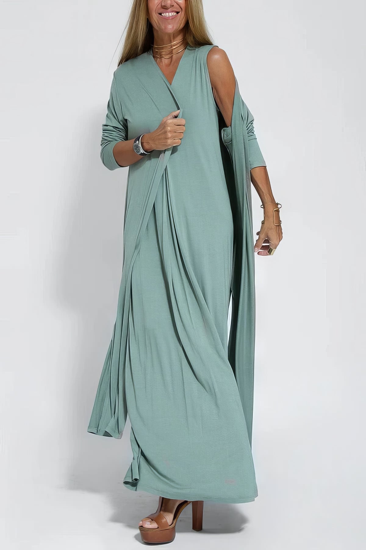 ELISE | Elegant Long Dress with Included Cardigan