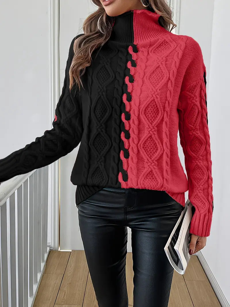 Leovia - Elegant Striped Sweater with High Neck