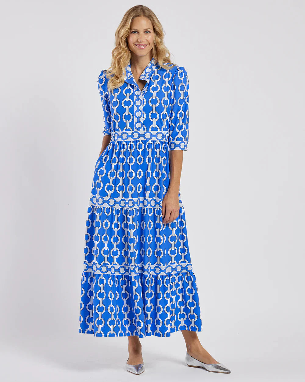 VIOLETTA | Elegant Long Dress with Graphic Pattern and Mediterranean Style