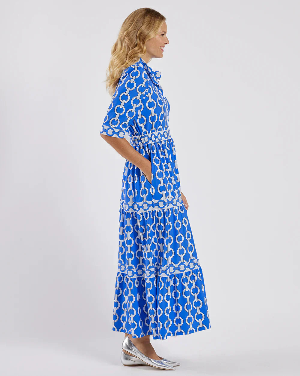VIOLETTA | Elegant Long Dress with Graphic Pattern and Mediterranean Style