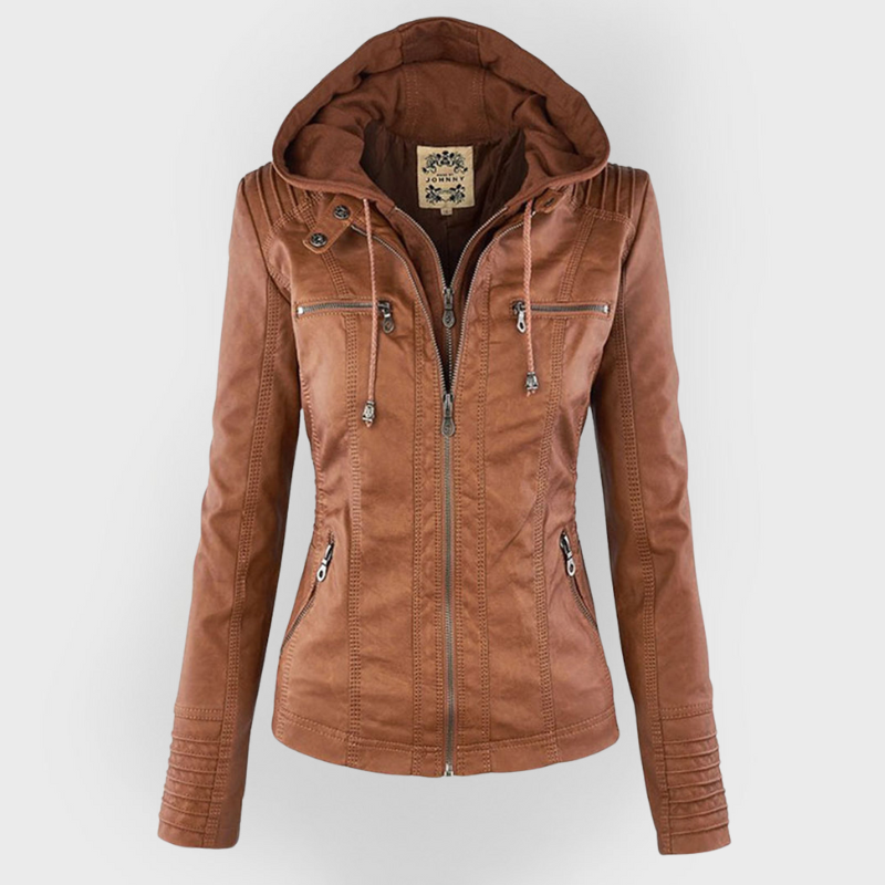 Mia | Leather Jacket with Hood