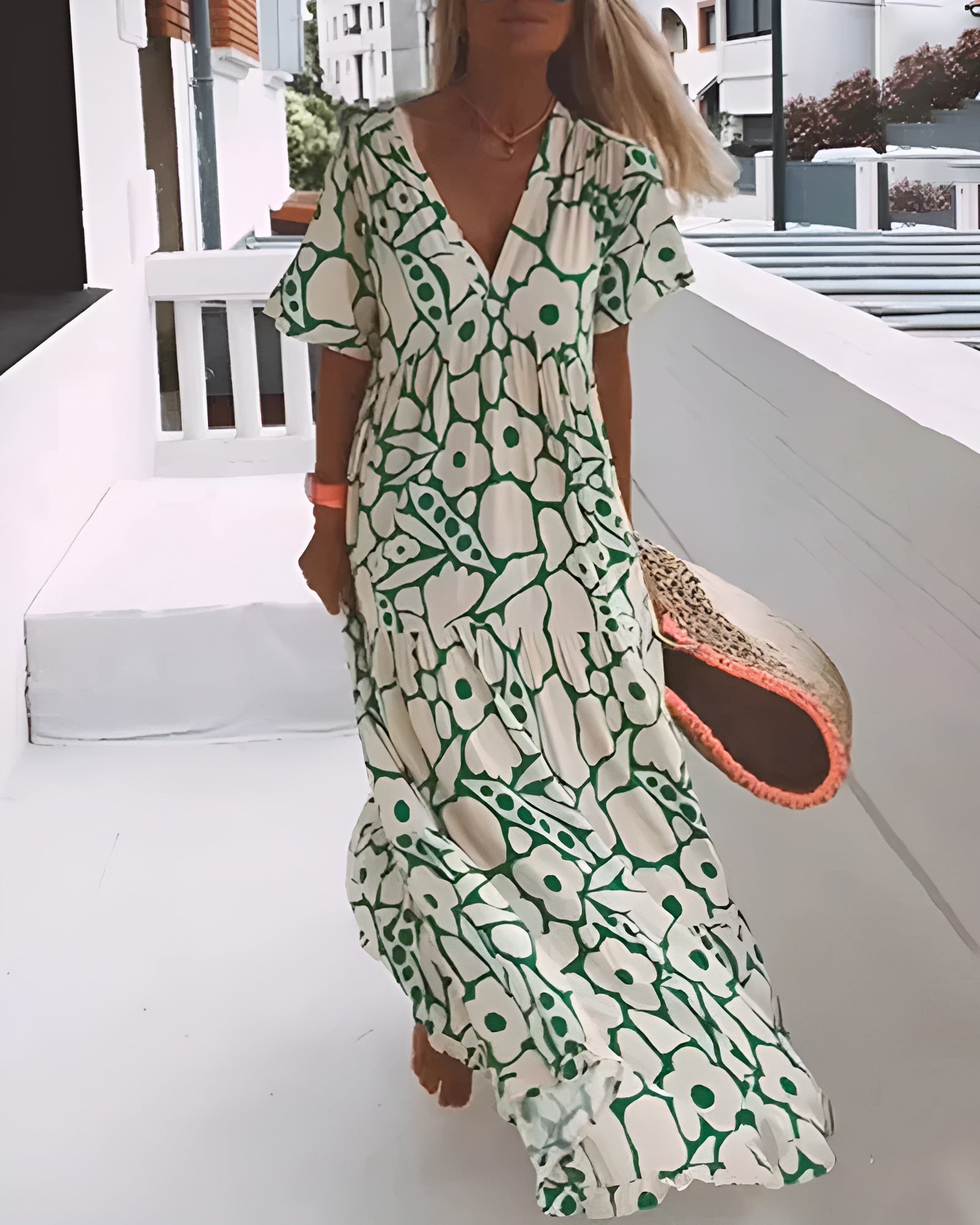CHRISTINE | Long Summer Dress with Fluid Cut and Chic Graphic Pattern