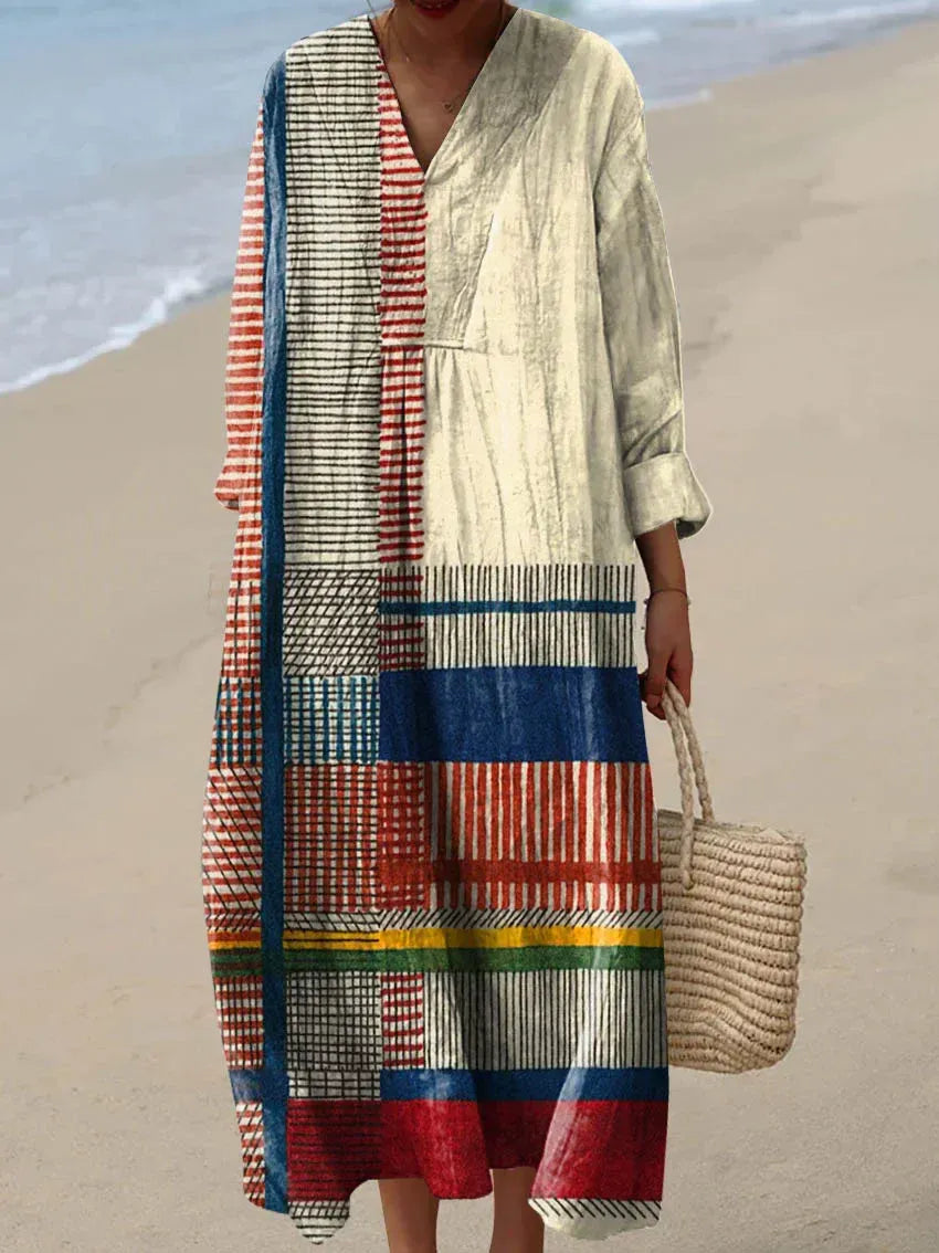 Ottilie | Colorful Striped Patchwork Midi Dress