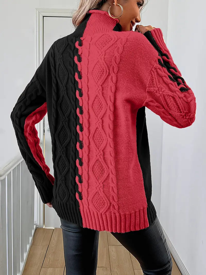 Leovia - Elegant Striped Sweater with High Neck