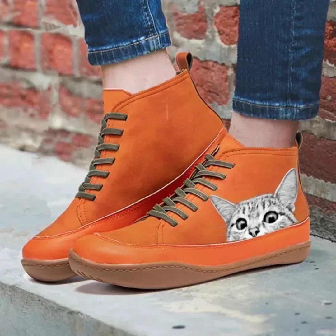 Savrani | Leather Boots With Cat Print