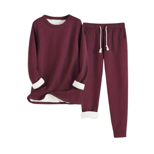 Ladies Lounge Set | Fleece Lined – Jogging Pants with Drawstring – Soft Sweater with Round Neck