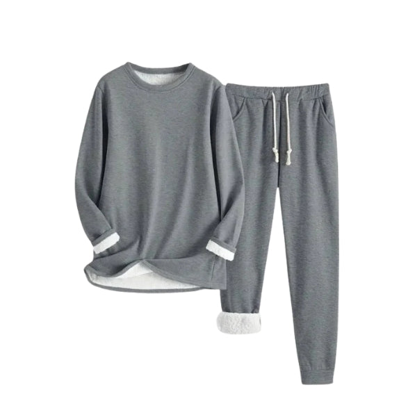 Ladies Lounge Set | Fleece Lined – Jogging Pants with Drawstring – Soft Sweater with Round Neck