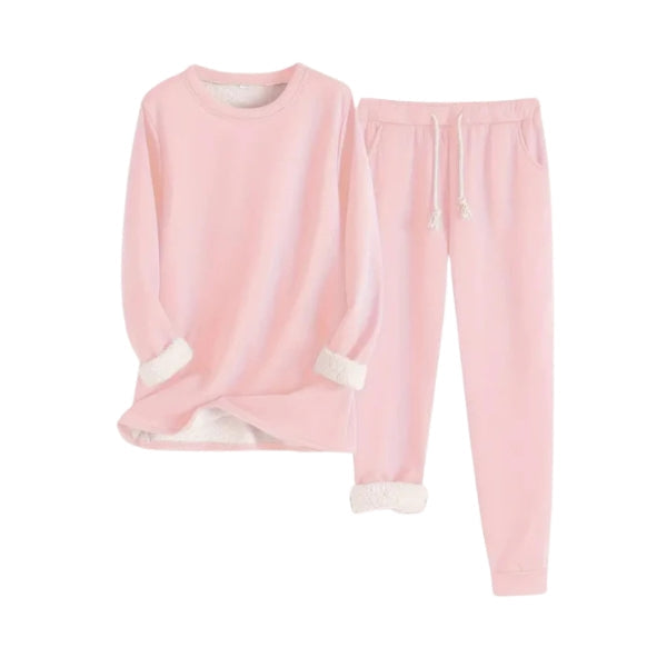 Ladies Lounge Set | Fleece Lined – Jogging Pants with Drawstring – Soft Sweater with Round Neck