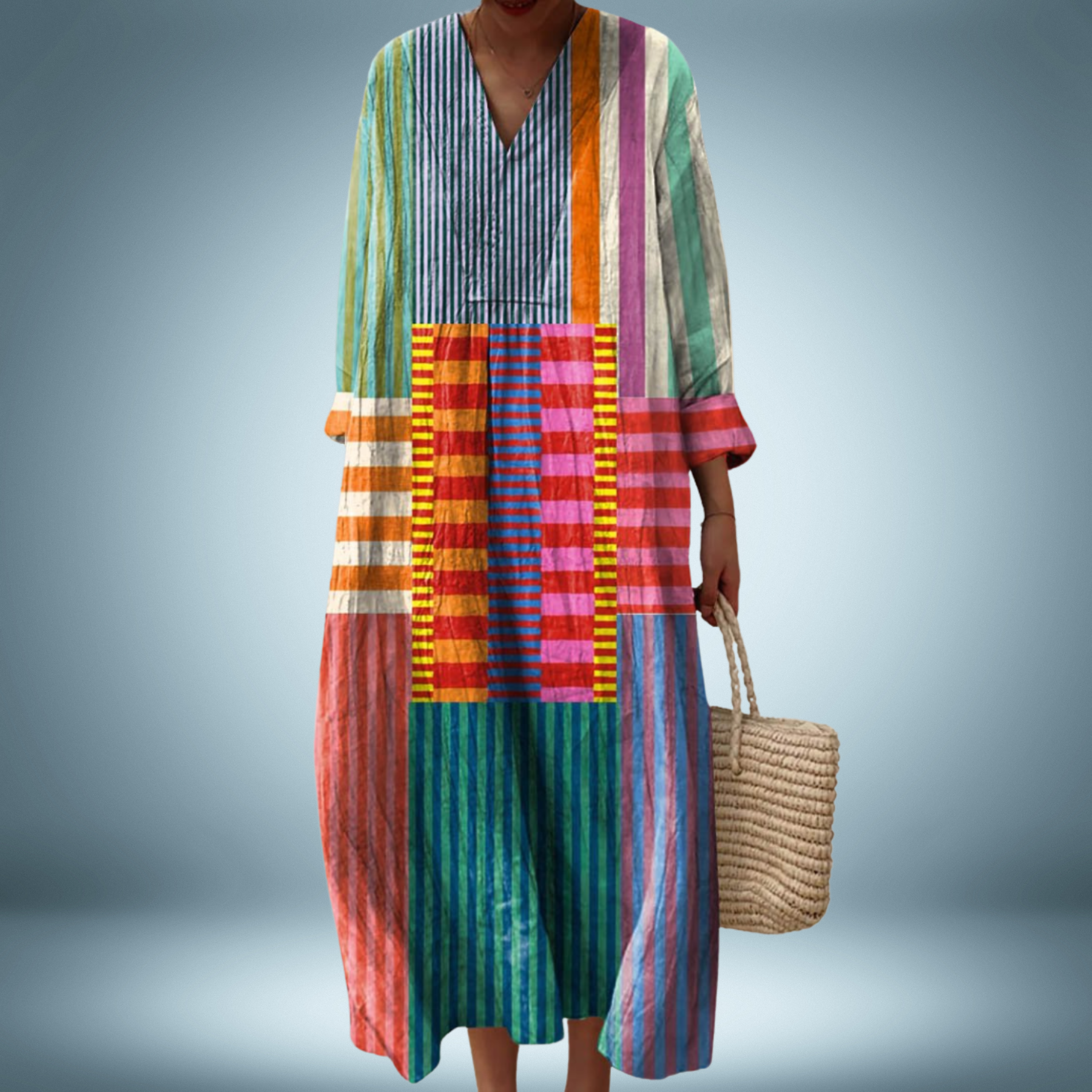 Ottilie | Colorful Striped Patchwork Midi Dress