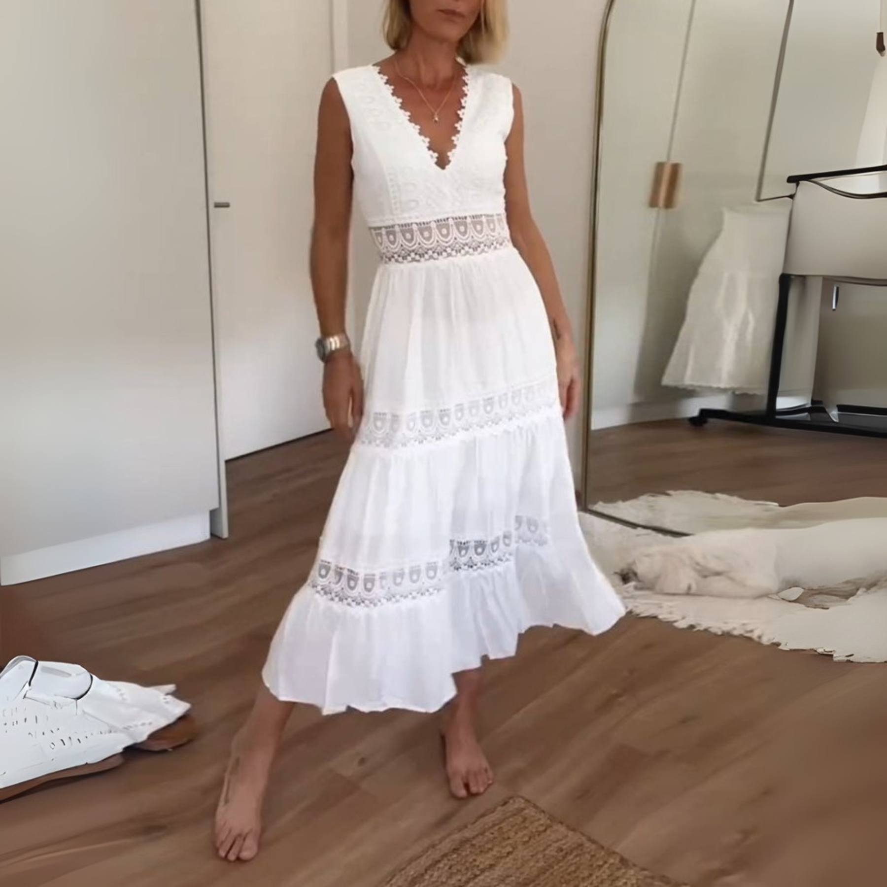 Charlotte - Handmade Lace Dress with V-Neck