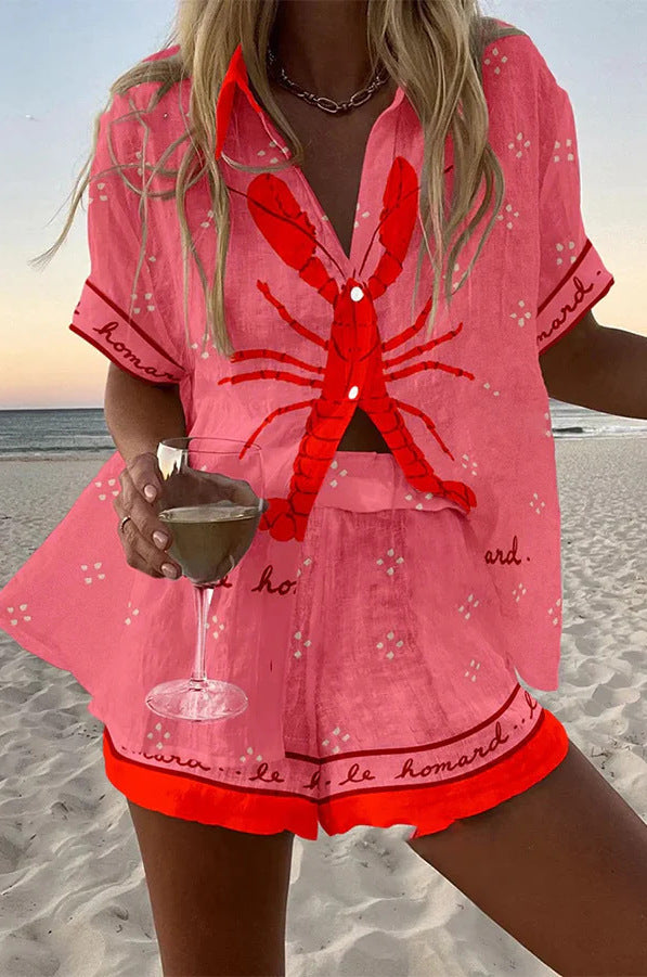 Livia™ | Short Linen Lobster Pink Set