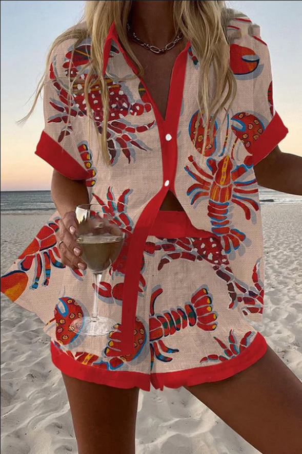 Marisa™ | Short Linen Set with Lobsters