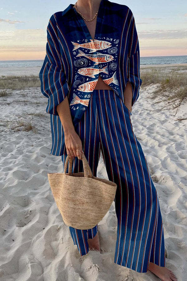 Noemi™ | Complete Blue Koi Linen Outfit