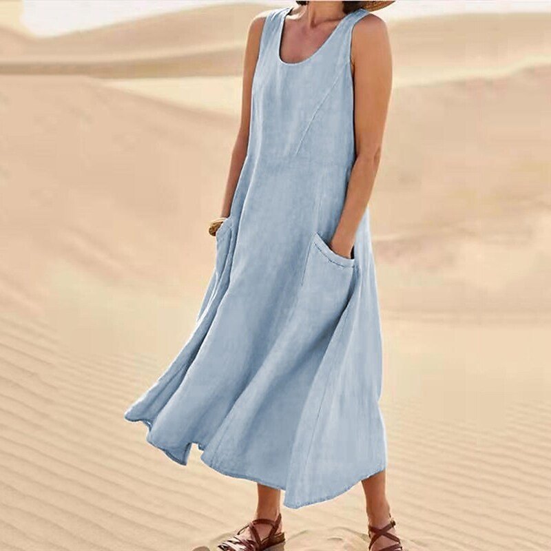 Nadzla™ Cotton & Linen Pocket Dress