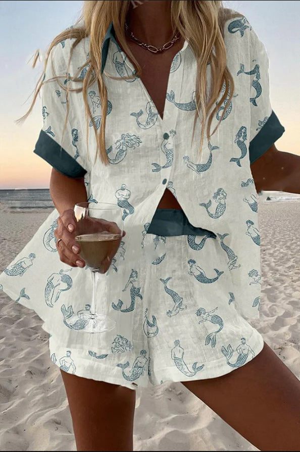Nina™ | Short Linen Set with Mermaids