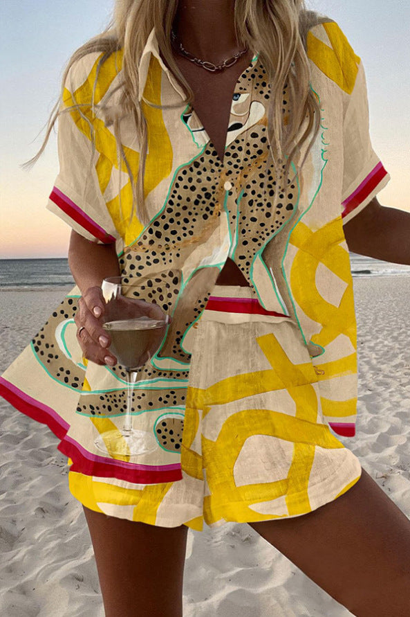 Livia™ | Short Linen Cheetah Print Set