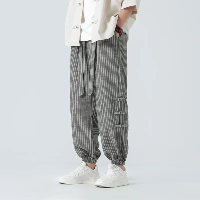 Cicello - Cotton-Linen Striped Pants