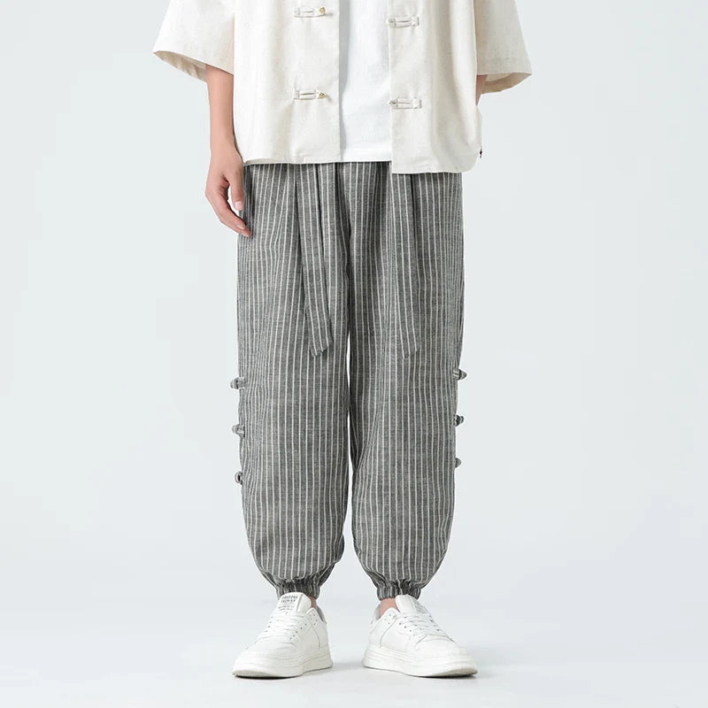 Cicello - Cotton-Linen Striped Pants