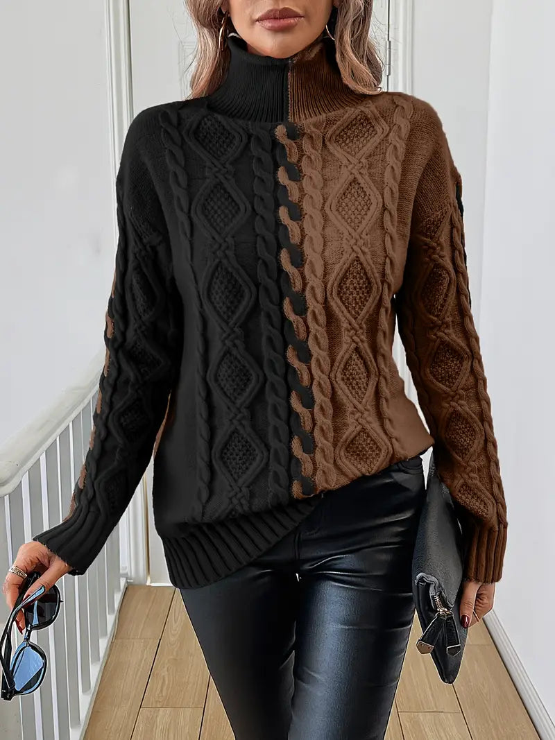 Leovia - Elegant Striped Sweater with High Neck