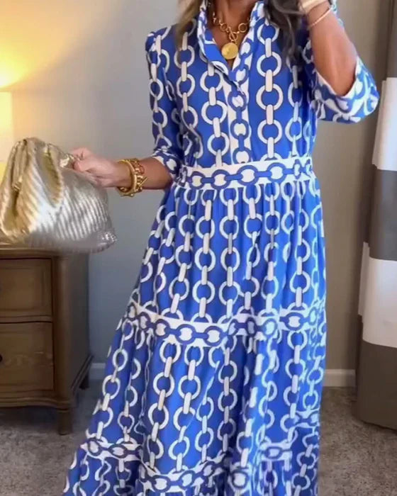 VIOLETTA | Elegant Long Dress with Graphic Pattern and Mediterranean Style