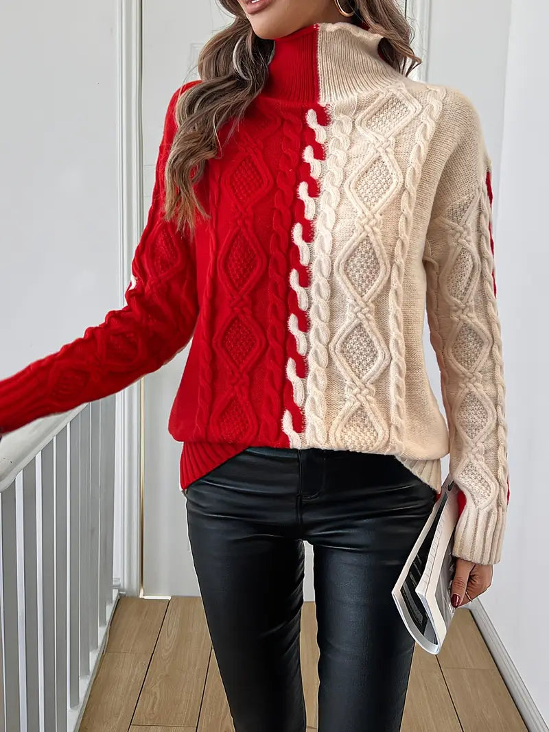 Leovia - Elegant Striped Sweater with High Neck