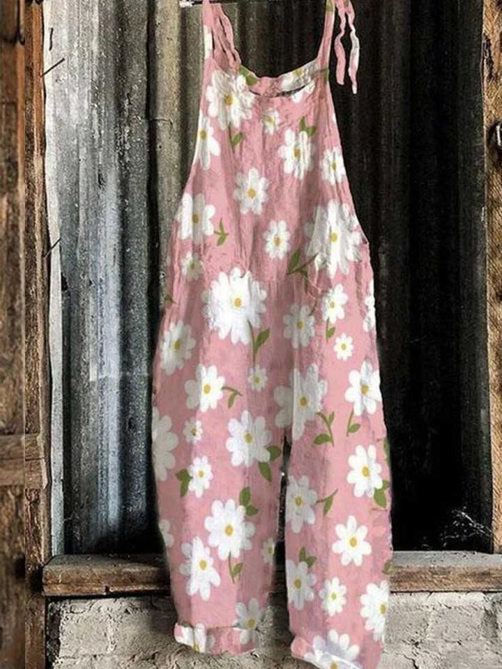 Solea | Lightweight artisanal jumpsuit in pink daisy style