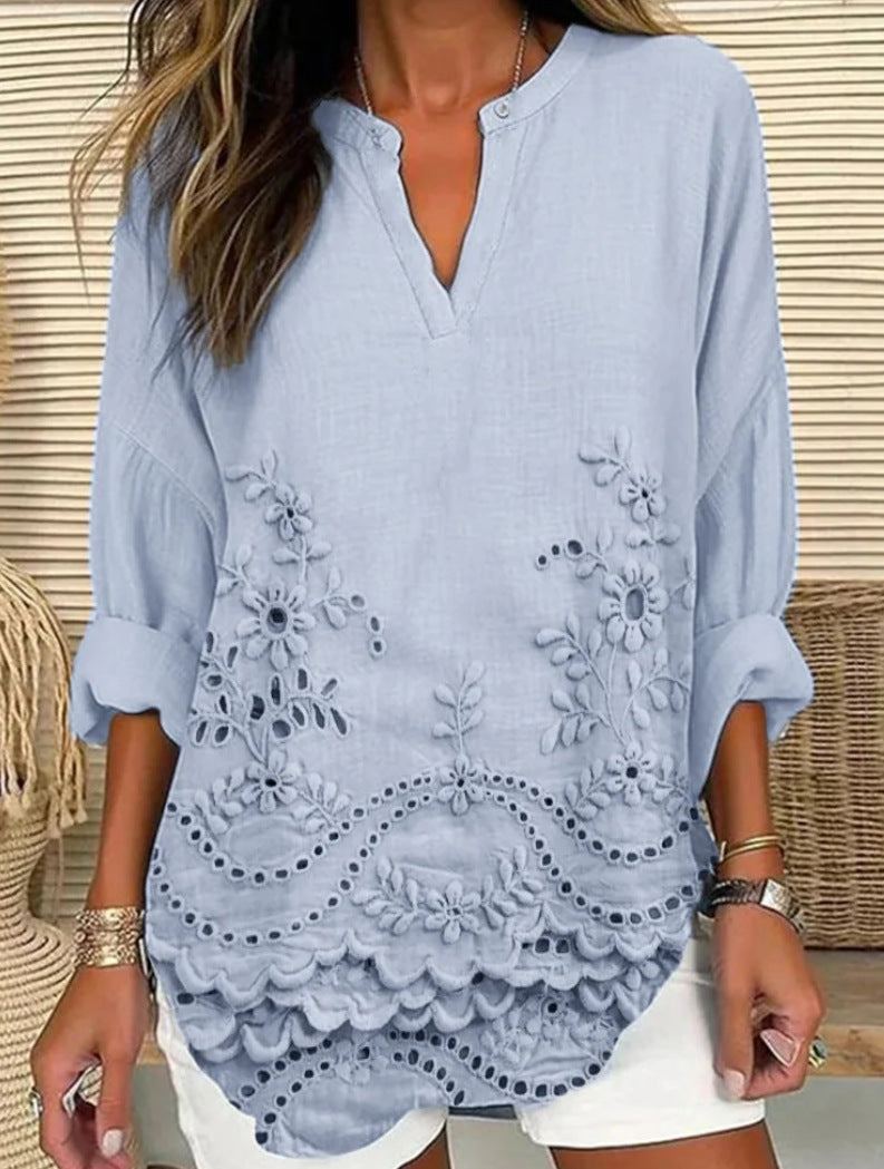 Linda Soft Blue Lace Top