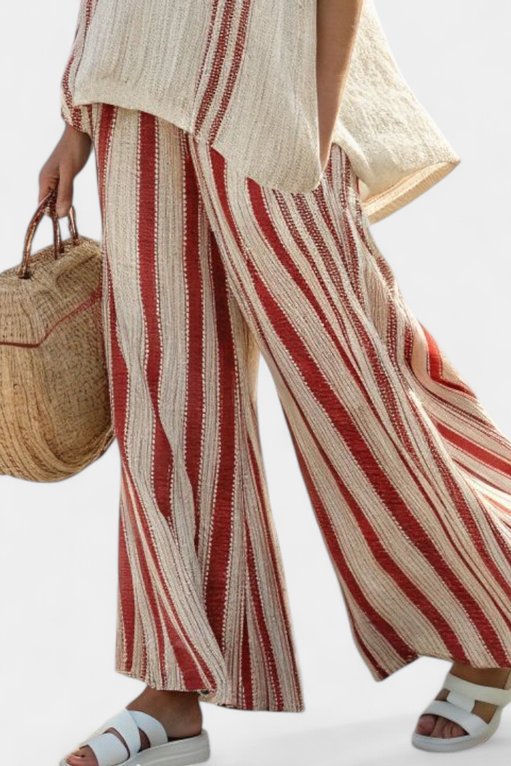 Elegant Complete Two-Piece Daisy with Red Stripes in Natural Texture